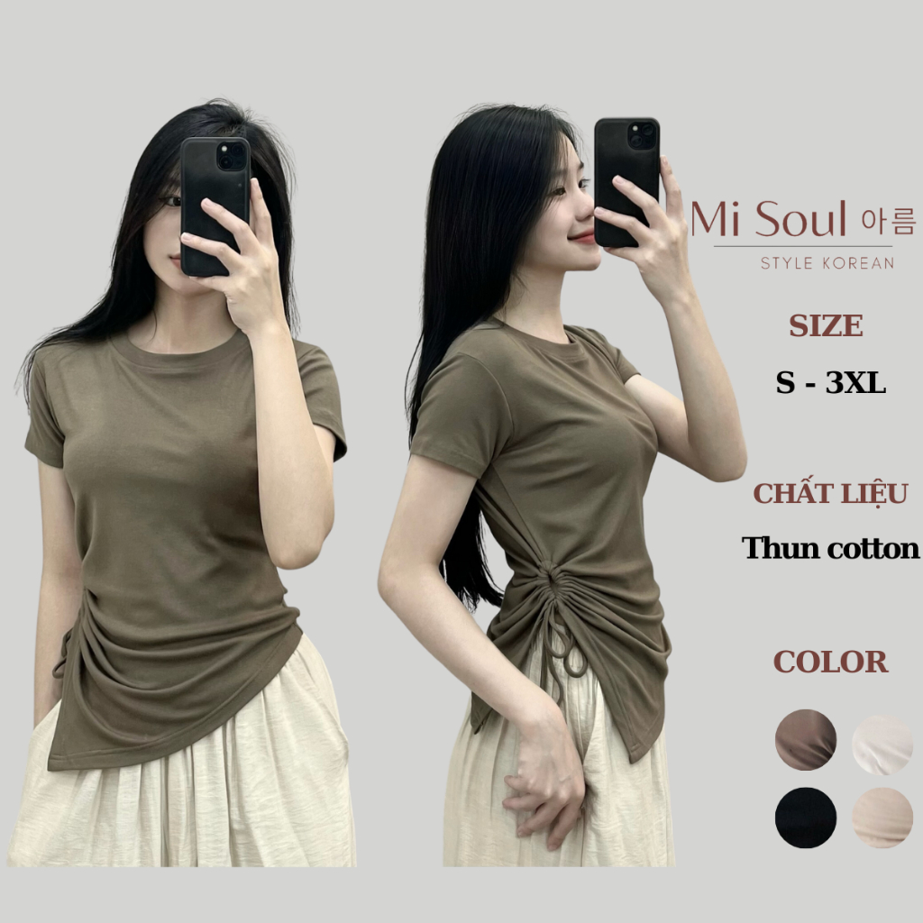 Áo Thun Khoét Bên Eo Vạt Nhọn MiSoul BigSize, Áo Cộc Tay Rút Dây BigSize 200