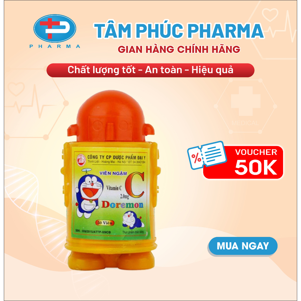 Kẹo Ngậm Vitamin C Doremon TÂM PHÚC PHARMA Vị Cam Tăng Cường Đề Kháng Lọ 50 Viên