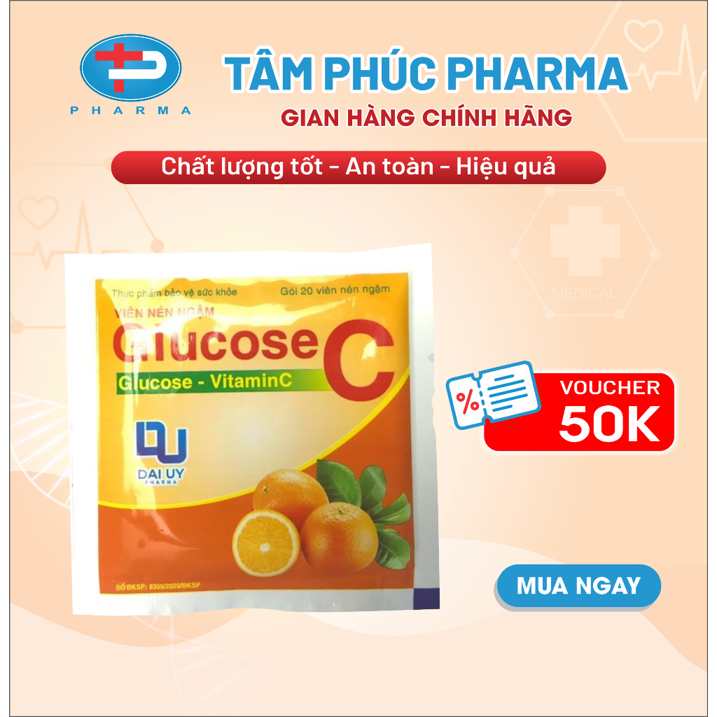 Kẹo Viên Ngậm Glucose C ĐẠI UY TÂM PHÚC PHARMA 1 Gói 20 Viên