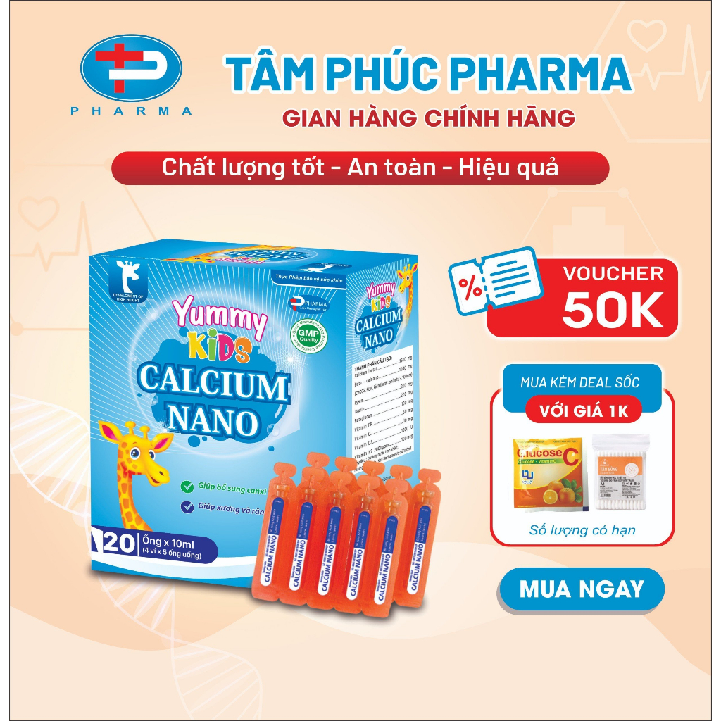 Siro Giúp Tăng Chiều Cao TÂM PHÚC PHARMA Yummy Kids Calcium Nano Bổ Sung Caxi Vitamin D3 Cho Xương Và Răng Chắc Khoẻ