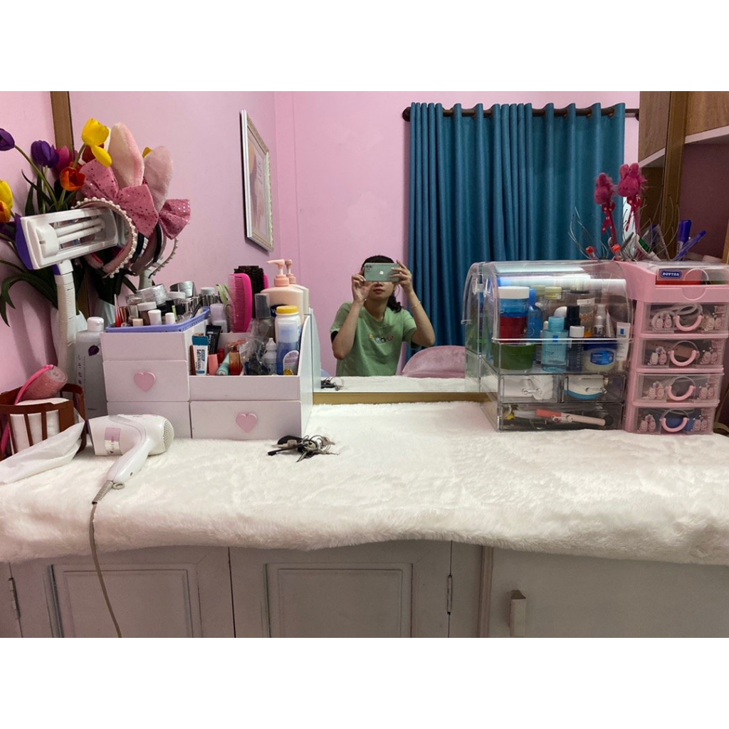 Thảm lông trải bàn trang điểm Màu Trắng Kem Lông Mịn chụp ảnh sản phẩm nail lót tủ điện thoại.