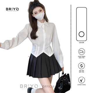  Áo Sơ Mi Nữ Phong Cách Hàn Quốc Đính Nơ Ngực Chất Vải Cao Cấp Không Nhăn Briyo SM04 