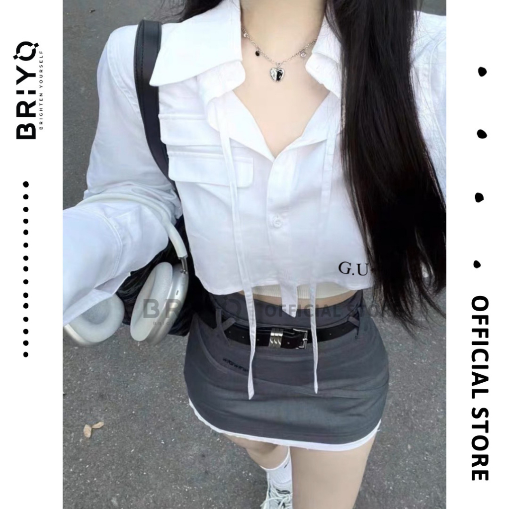 ÁO SƠ MI NỮ CROPTOP THỜI TRANG BRIYO SM06 FREE SIZE