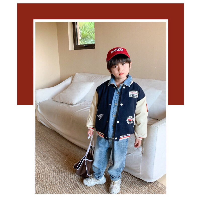 Áo nỉ bomber số 1 kiểu bóng chày cho bé trai và bé gái