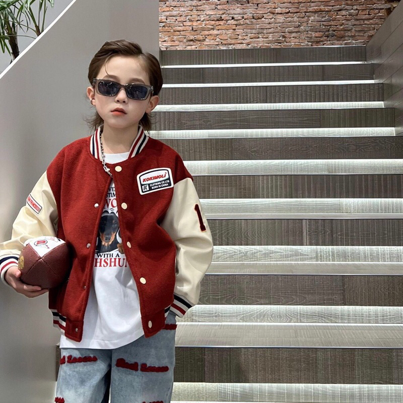 Áo nỉ bomber số 1 kiểu bóng chày cho bé trai và bé gái