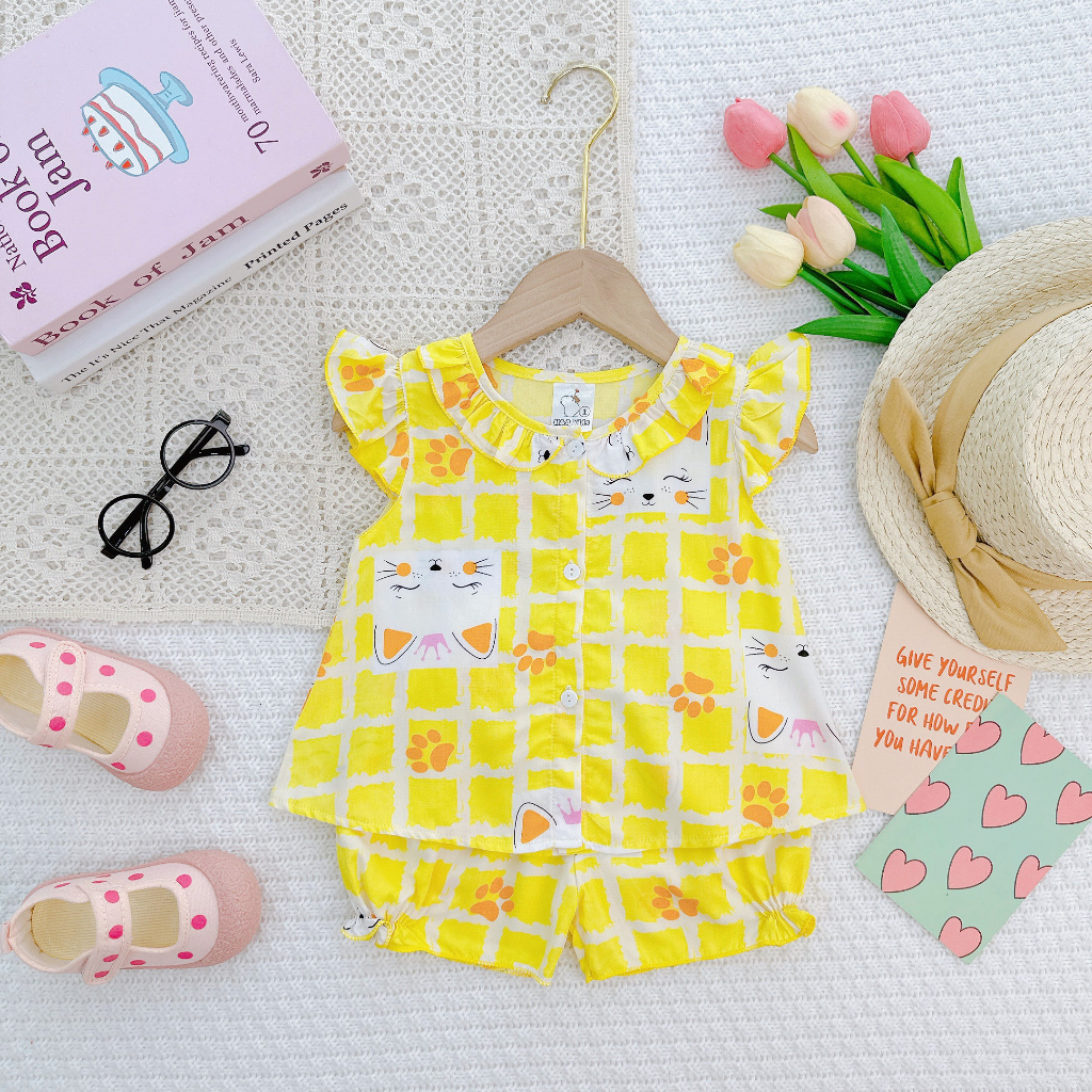 Đồ bộ mặc nhà vải tôn -Mẫu sơ mi cài cúc mềm mịn mát kiểu dáng xinh xắn đáng yêu cho Bé Gái 7-13kg