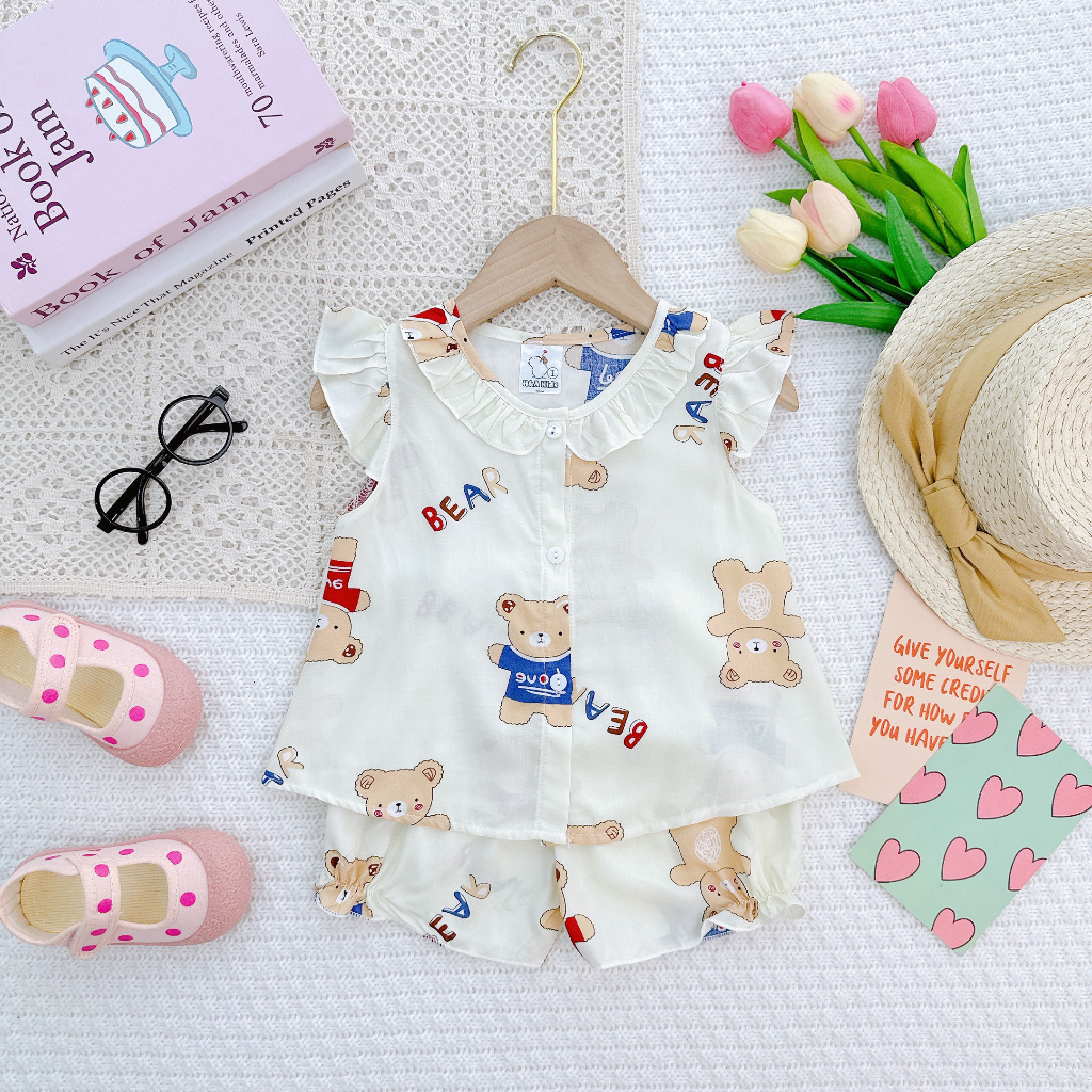 Đồ bộ mặc nhà vải tôn -Mẫu sơ mi cài cúc mềm mịn mát kiểu dáng xinh xắn đáng yêu cho Bé Gái 7-13kg