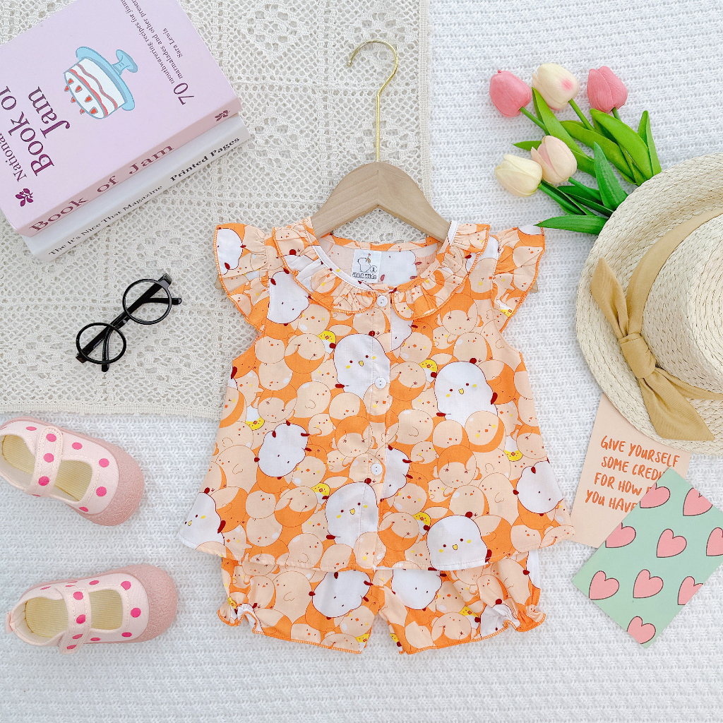 Đồ bộ mặc nhà vải tôn -Mẫu sơ mi cài cúc mềm mịn mát kiểu dáng xinh xắn đáng yêu cho Bé Gái 7-13kg