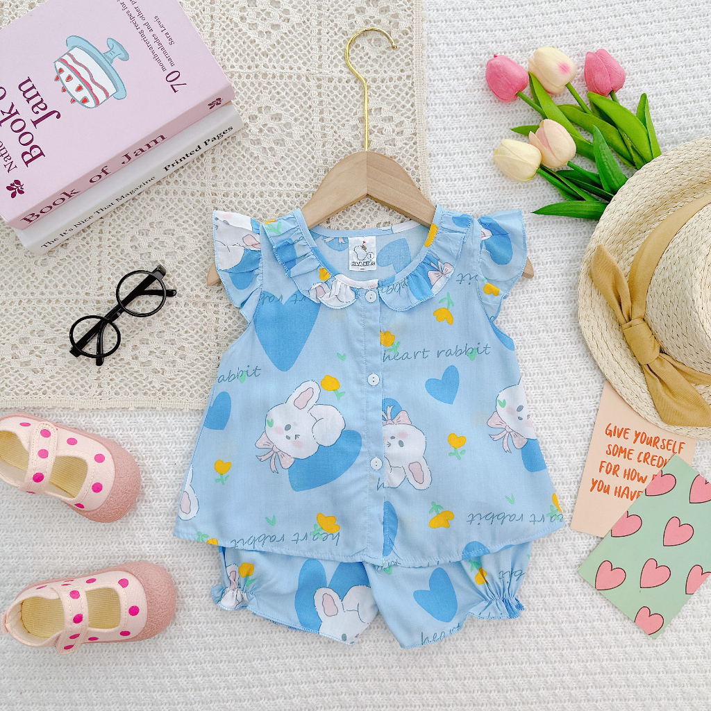 Đồ bộ mặc nhà vải tôn -Mẫu sơ mi cài cúc mềm mịn mát kiểu dáng xinh xắn đáng yêu cho Bé Gái 7-13kg