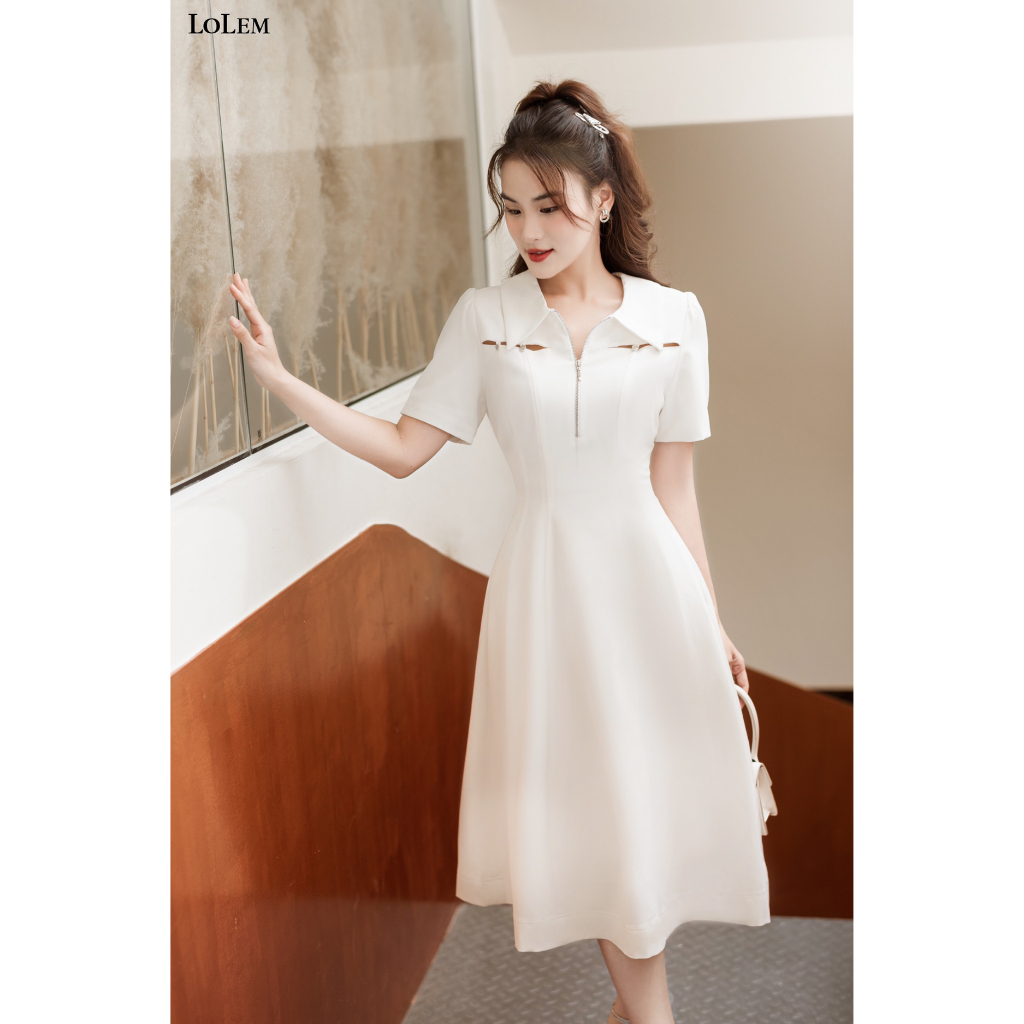 Đầm chữ A dáng dài LOLEM DX438 chiết eo cổ sơ mi chất linen cotton thoáng mát