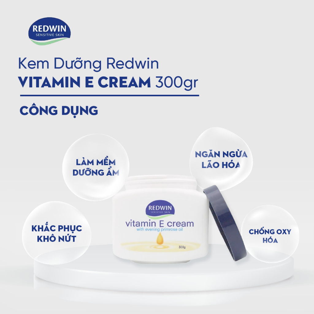 Kem dưỡng ẩm trắng da body Redwin Vitamin E Cream 300g Úc giữ ẩm cho làn da, giảm nứt nẻ da do thời tiết mùa đông
