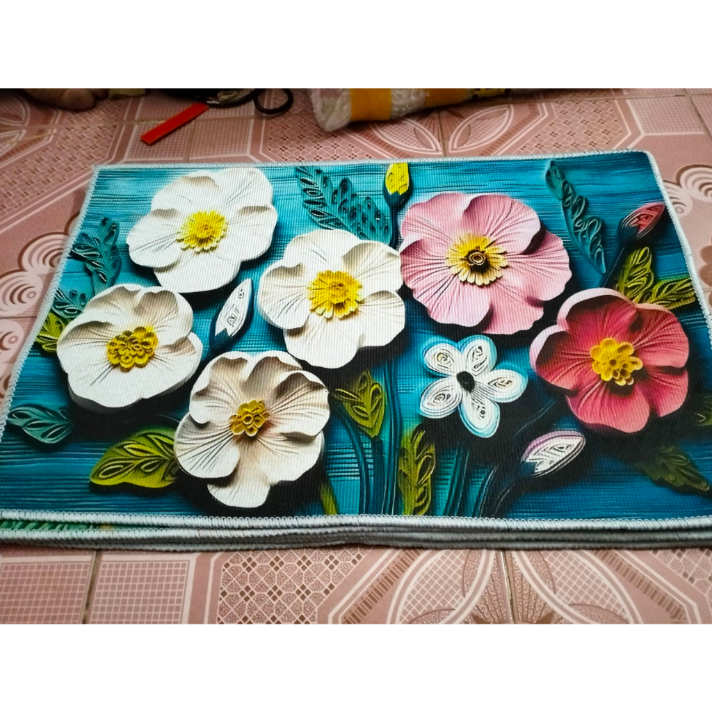Thảm chùi chân 3D,thảm bếp hoạ tiết hình hoa có lớp chống trơn trượt giao ngẫu nhiên