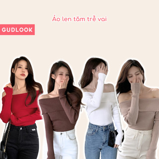 Áo Len Tăm Dài Tay Trễ Vai GUDLOOK Tôn Dáng Chất Mềm 5 Màu sắc