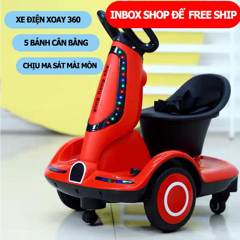 Xe máy điện cho bé, Xe ô tô điện trẻ em cân bằng xoay 360 độ có nhạc đèn