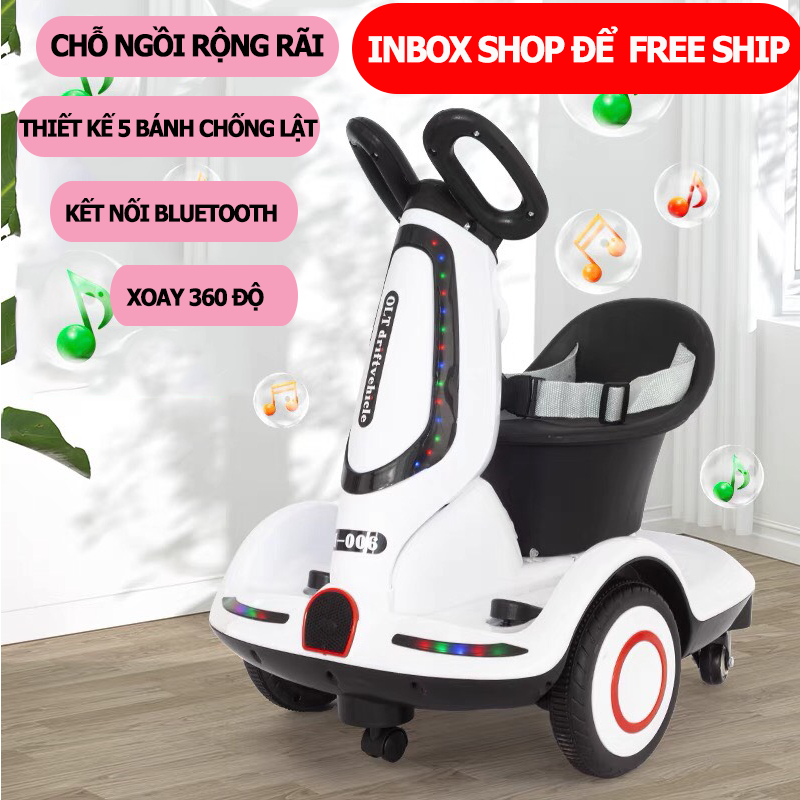 Xe máy điện cho bé, Xe ô tô điện trẻ em cân bằng xoay 360 độ có nhạc đèn