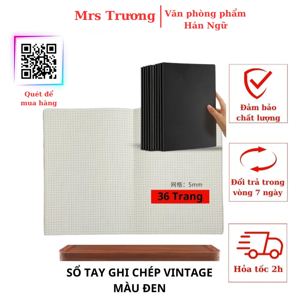 Vở kẻ ô vuông tập viết chữ hán - bìa đen A5 - luyện viết - tiếng Trung Hàn Nhật