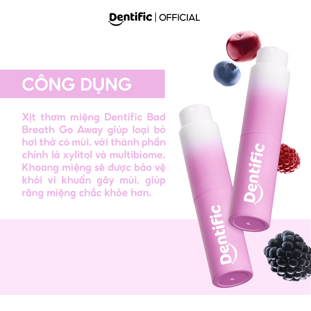 Combo 2 Xịt thơm miệng hương quả mọng berries Bad Breath Go Away Mouthspray Dentific