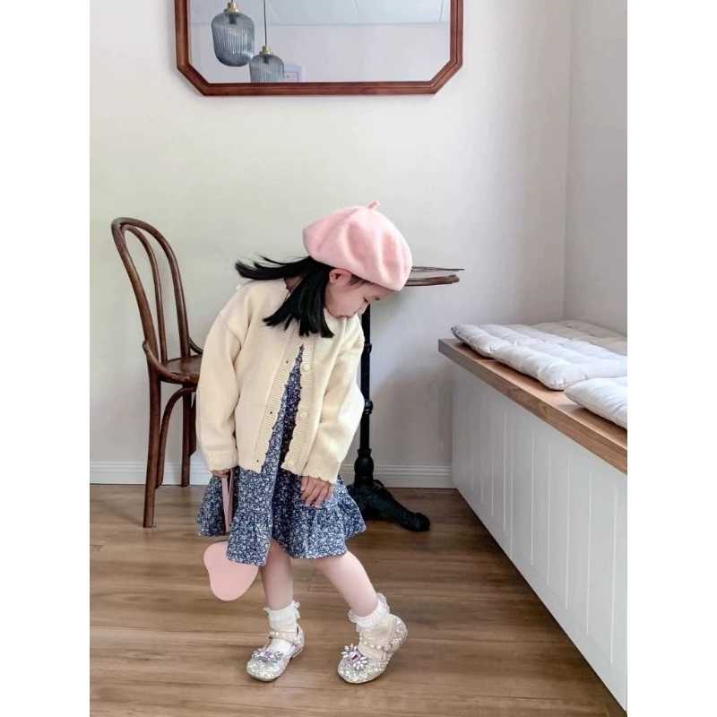 Set váy hoa kèm áo len montoghi trẻ em bộ hai chi tiêt