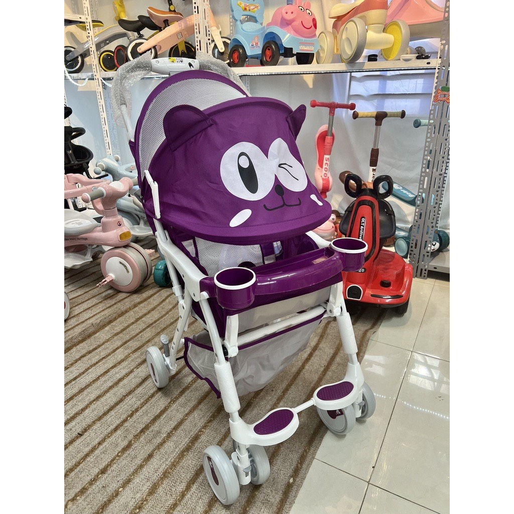 Xe đẩy cho bé gấp gọn ngả 3 tư thế hình mắt gấu bảo hành 12 tháng