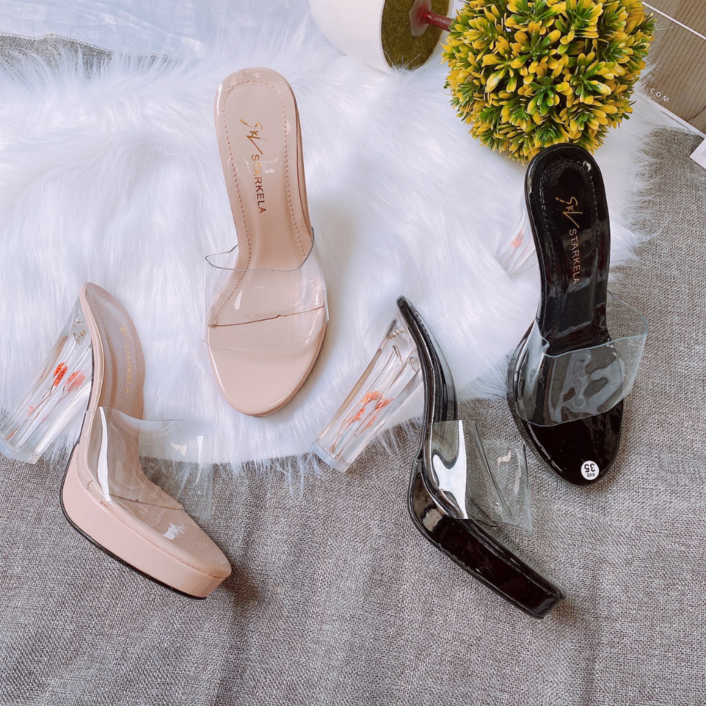 Dép nữ cao gót đúp quai trong gót trong hoa gót 12cm đơn điệu