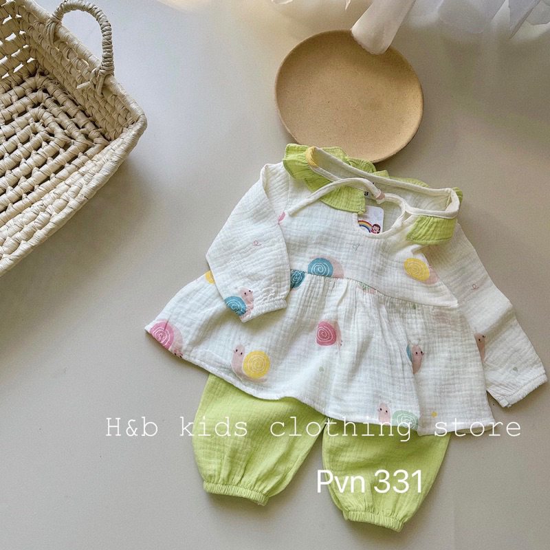 Bộ Thu Đông Dài Tay Cho Bé Gái Chất Vải Cao Cấp Xô Muslin Mềm Mịn , Bộ Đồ Ngủ Babydoll Họa Tiết Đáng Yêu