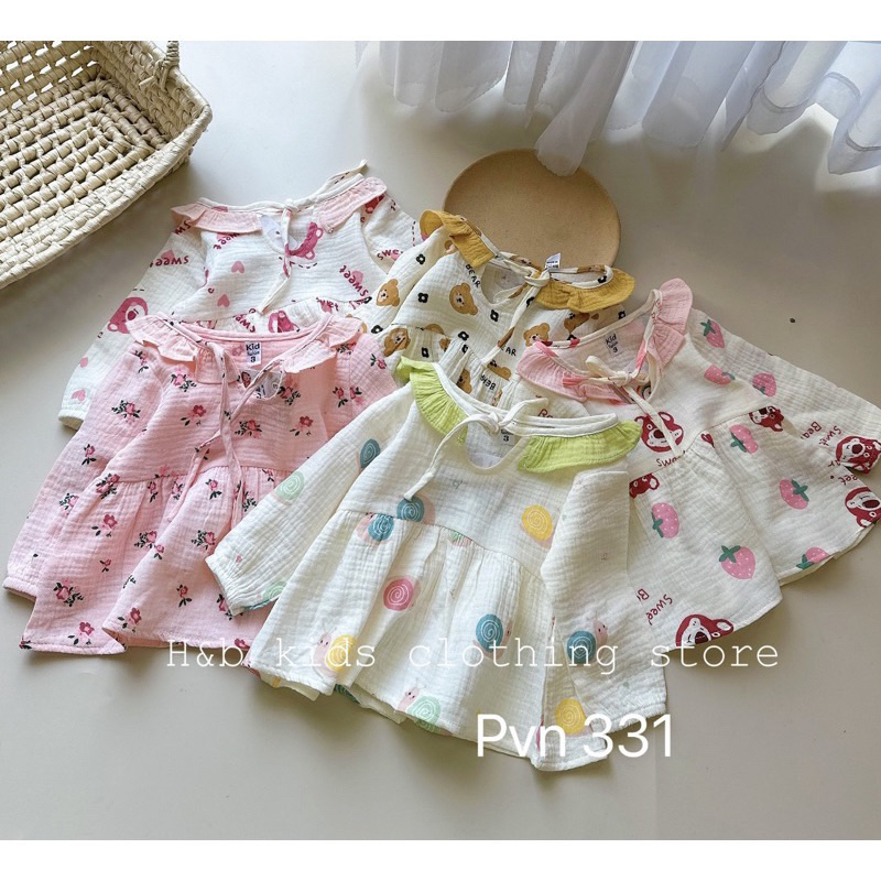 Bộ Thu Đông Dài Tay Cho Bé Gái Chất Vải Cao Cấp Xô Muslin Mềm Mịn , Bộ Đồ Ngủ Babydoll Họa Tiết Đáng Yêu