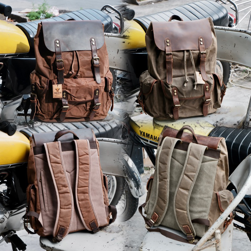 Balo Outdoor Canvas wax sáp dầu x Phối da bò cao cấp