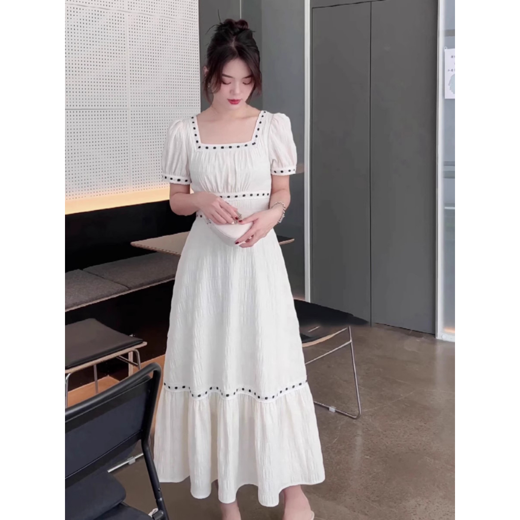 Fudo - Váy trắng viền