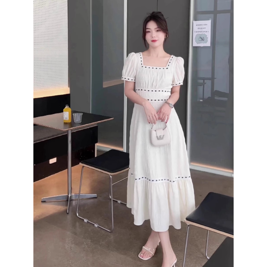 Fudo - Váy trắng viền