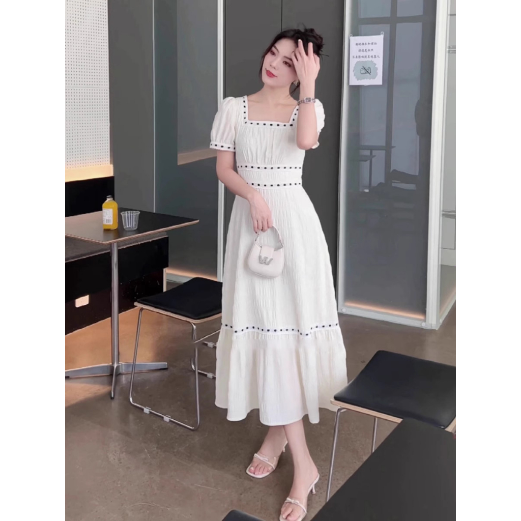 Fudo - Váy trắng viền