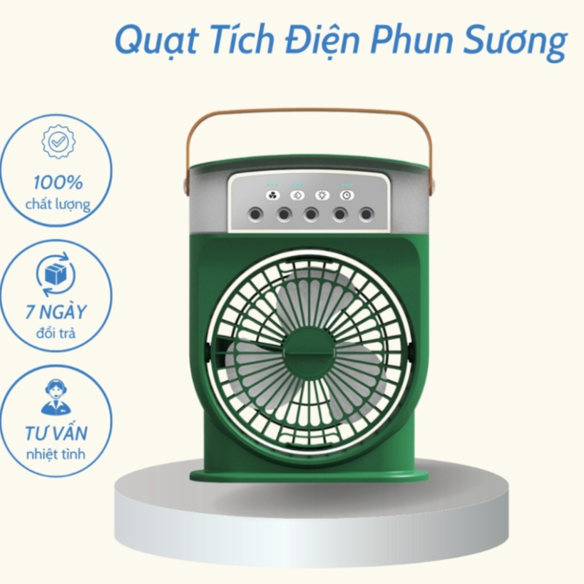 Quạt Tích Điện Phun Sương 600ml - Quạt Điều Hòa Hơi Nước Để Bàn 5 Vòi Phun Không Tiếng Ồn