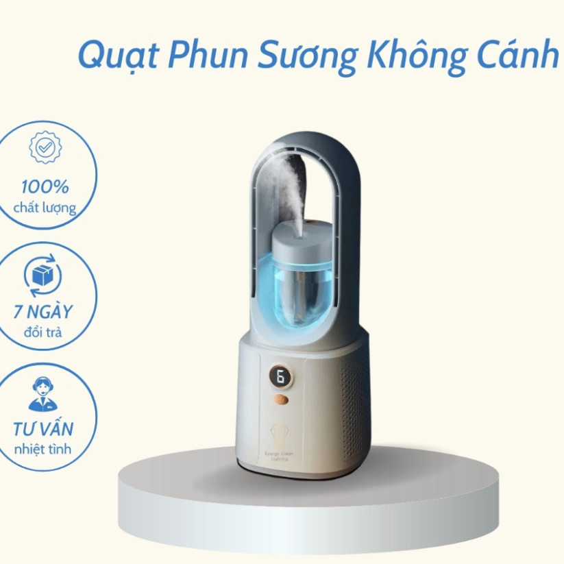 Quạt Tích Điện Phun Sương Không Cánh - Quạt Điều Hoà 6 Chế Độ Làm Mát Nhanh Chóng