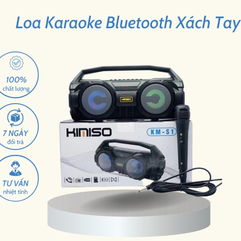 Loa Karaoke Bluetooth Xách Tay Kimiso KM - S1 - Loa Xách Tay Di Động Có Đèn Led Kèm Mic Và Dây