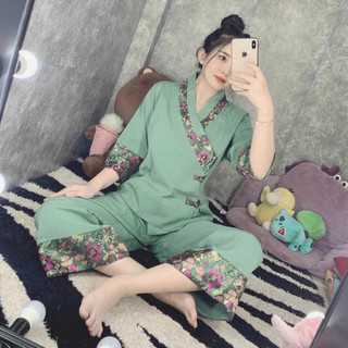 Quần áo nữ phật tử, đồ lam đi chùa mẫu nữ form rộng vải linen 2 nút lh14