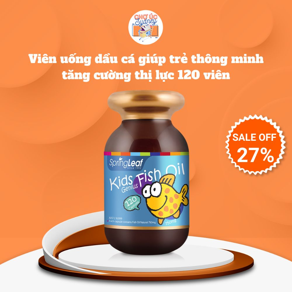Viên uống dầu cá hỗ trợ sáng mắt, phát triển trí não cho bé thông minh SpringLeaf Kids Genius Fish Oil 750mg 120 viên