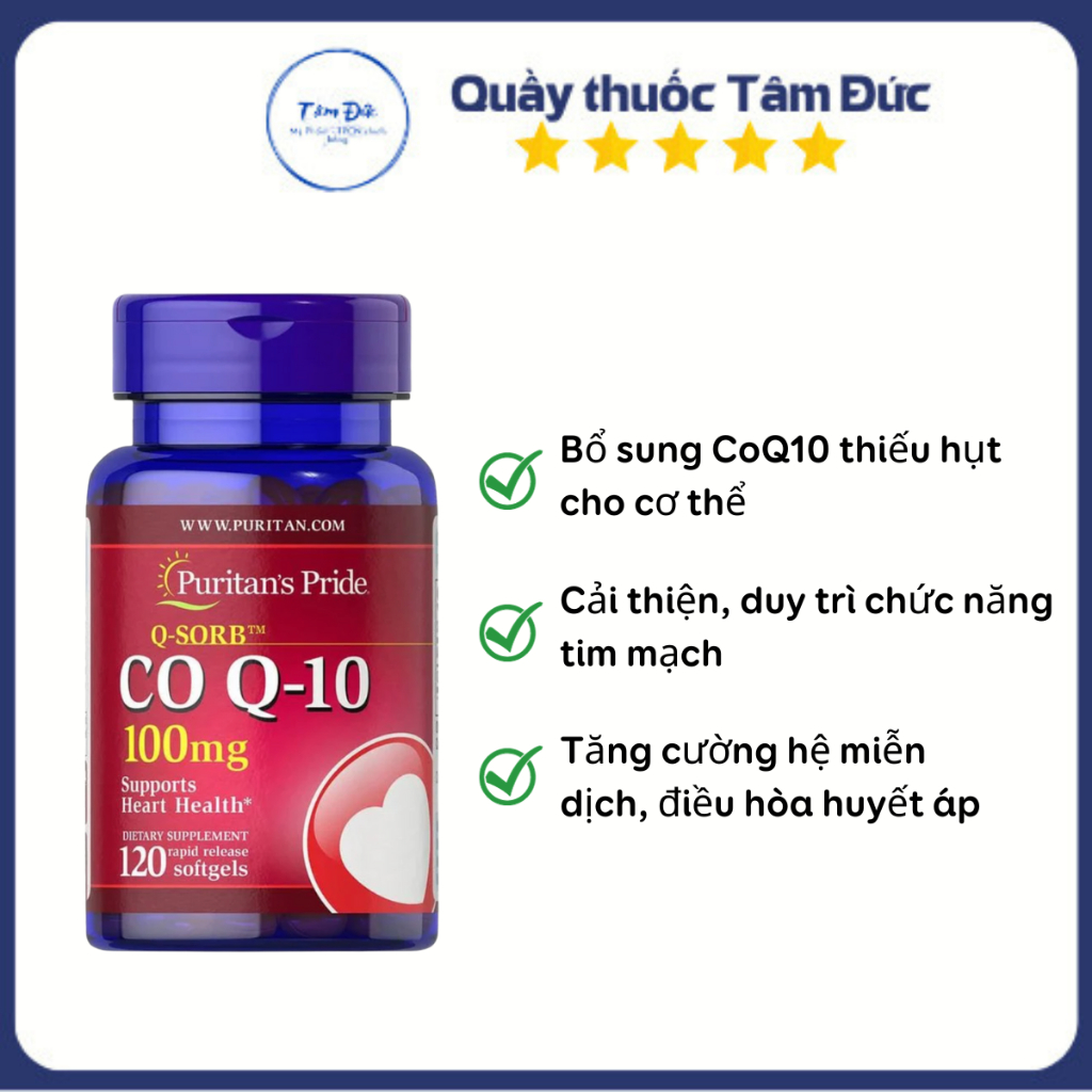 Thực phẩm hỗ trợ tim mạch CoQ10 100mg Puritan's Pride, lọ 120 viên