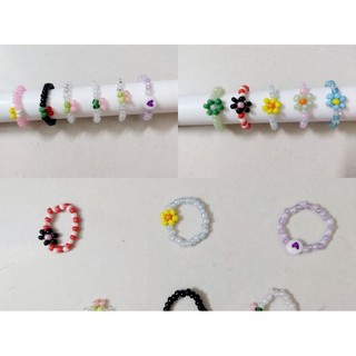 Nhẫn hạt cườm nhiều màu pastel, hình hoa dễ thương