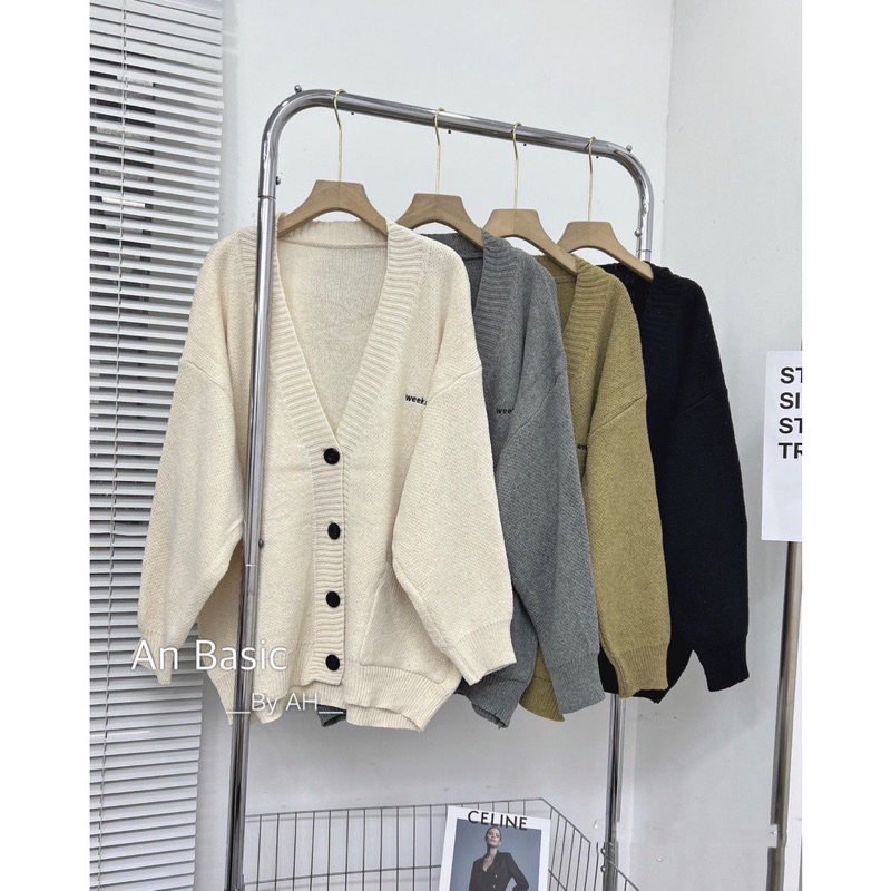 ÁO KHOÁC LEN CADIGAN THÊU CHỮ”weekend” hàng Quảng Châu