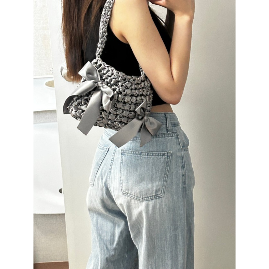 Túi Xách Ruy Băng Ghi Thắt Nơ Xinh Xắn