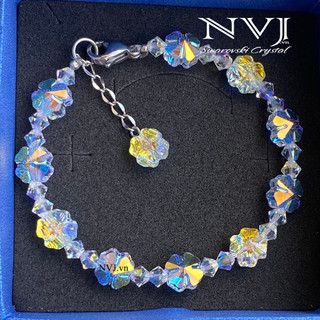 Vòng tay pha lê Áo Swarovski cỏ 4 lá may mắn clover bead 5752 001AB size hạt 8ly, chuỗi mân côi 10 hạt