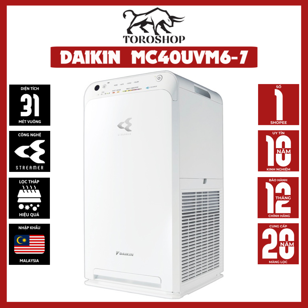 Máy lọc không khí Daikin MC40UVM6 (Diện tích 31m², Hàng chính hãng, Công nghệ Streamer)