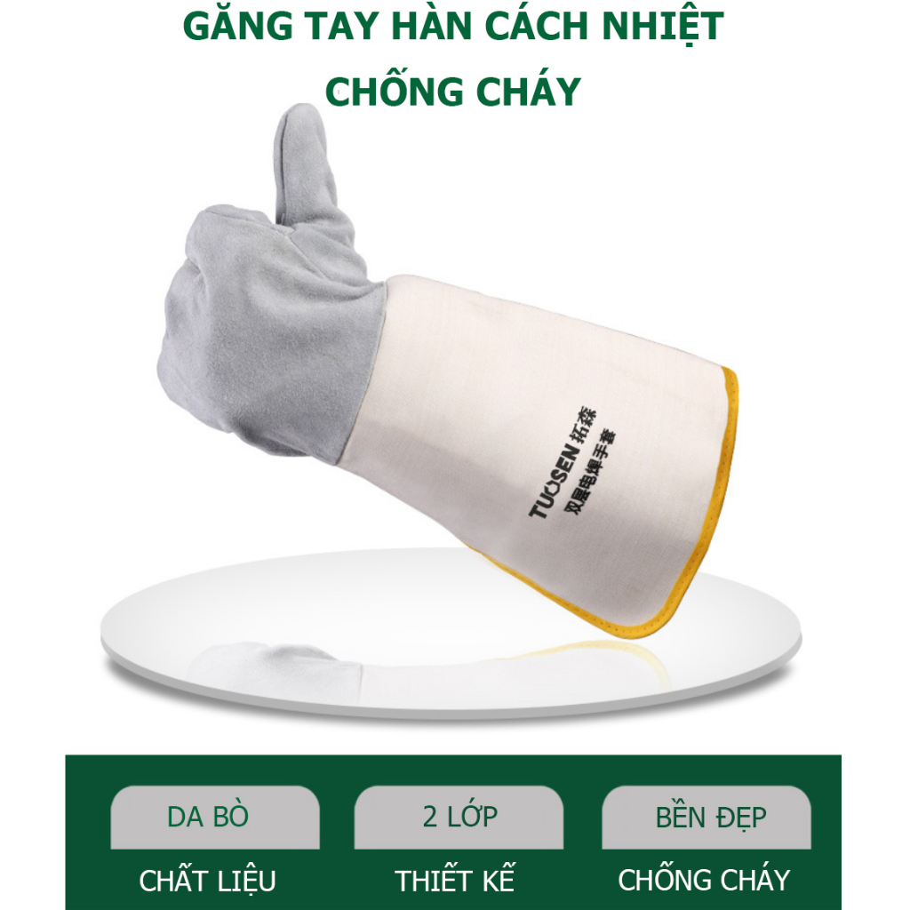 Găng tay hàn nhiệt Tuosen với chất liệu da bò chống cháy mài cắt