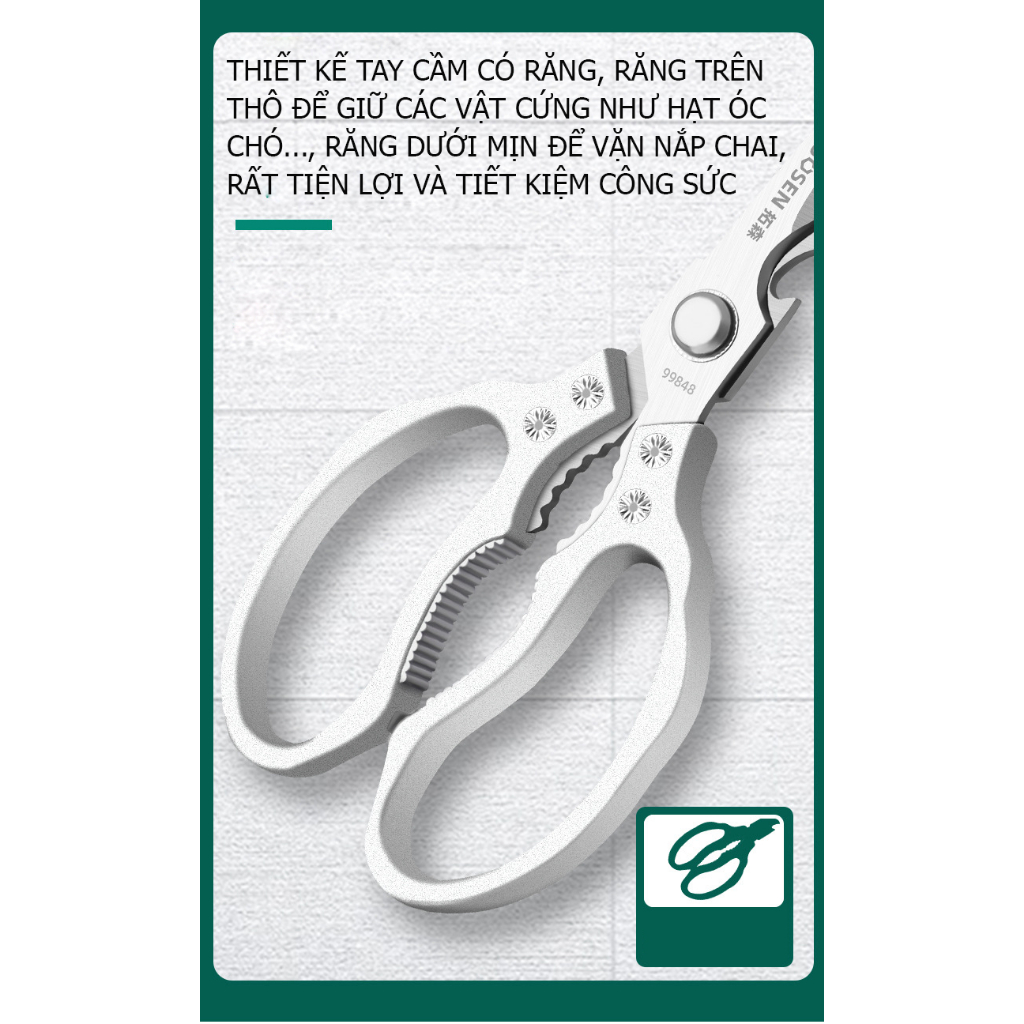 Kéo cắt gà nhà bếp đa năng Tuosen chất liệu thép các bon