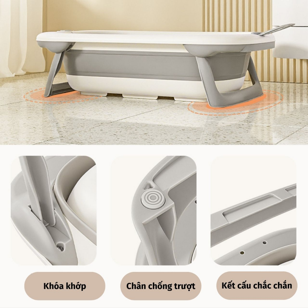 Chậu tắm báo nhiệt INHA cho bé 23x50x84cm, thau tắm đa năng trẻ em gấp gọn cao cấp an toàn