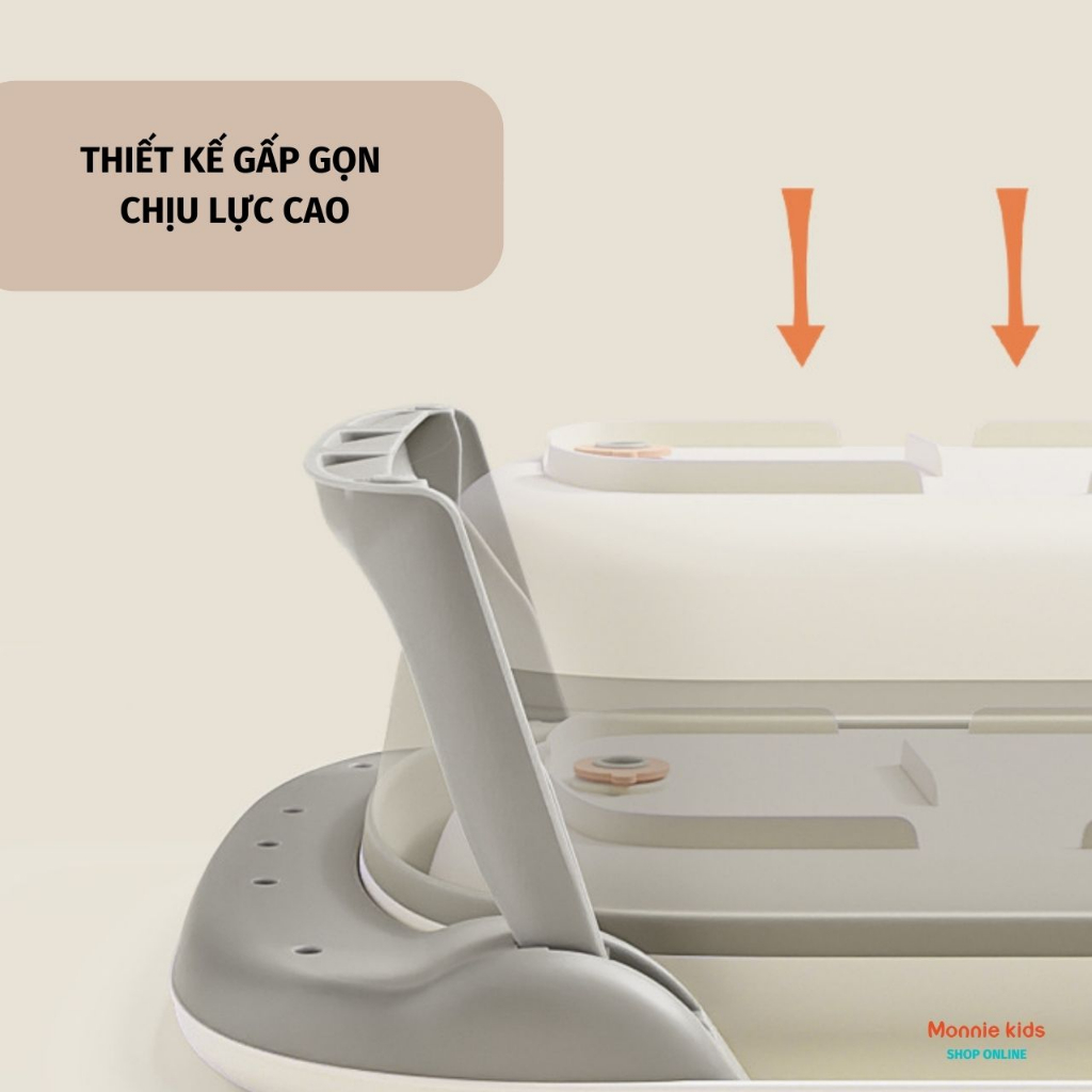 Chậu tắm báo nhiệt INHA cho bé 23x50x84cm, thau tắm đa năng trẻ em gấp gọn cao cấp an toàn