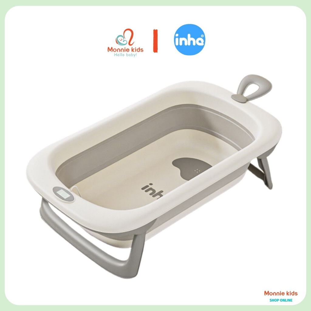 Chậu tắm báo nhiệt INHA cho bé 23x50x84cm, thau tắm đa năng trẻ em gấp gọn cao cấp an toàn