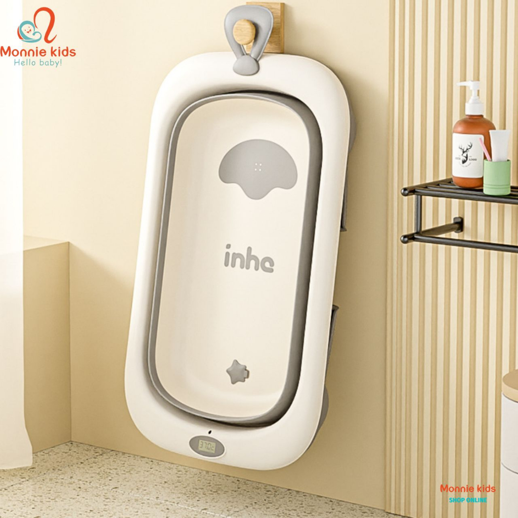 Chậu tắm báo nhiệt INHA cho bé 23x50x84cm, thau tắm đa năng trẻ em gấp gọn cao cấp an toàn