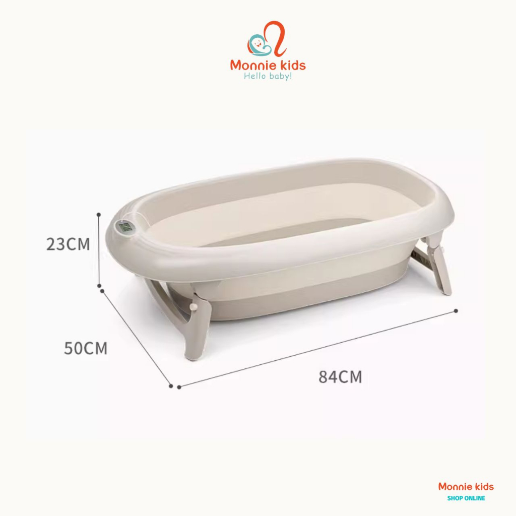 Chậu tắm báo nhiệt INHA cho bé 23x50x84cm, thau tắm đa năng trẻ em gấp gọn cao cấp an toàn