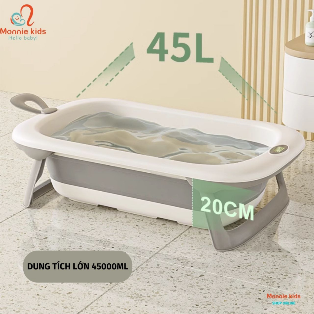 Chậu tắm báo nhiệt INHA cho bé 23x50x84cm, thau tắm đa năng trẻ em gấp gọn cao cấp an toàn