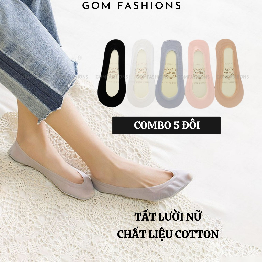 Combo 5 đôi tất vớ lười nữ đi giày búp bê GOMTAT có đệm cao su chống trượt, chất liệu cotton thoáng mát  -TNBB-CB5